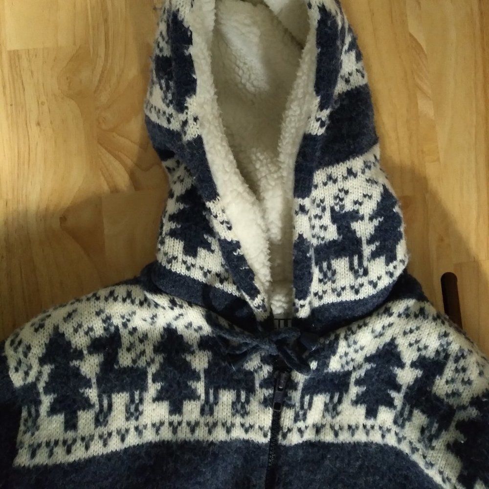 Vintage Fleece Lined Alpine Pattern Sweater Hoodie